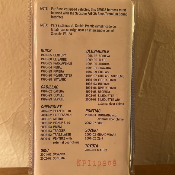 Scoshe GM035 Stereo Connector 1992-Up Buick Cadillac Chevrolet Pontiac GMC  NIP - Picture 2 of 2